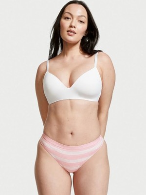 Victoria's Secret Seamless 2 Renkli Şeffaf Şeritli Tanga Külot - Pembe Çiçek Şeritli