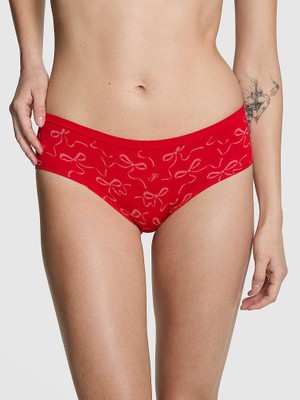 Pink Seamless Hiphugger Külot - Kırmızı Fiyonk Baskılı