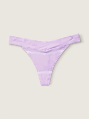 Pink Pamuklu Çapraz Detaylı Tanga Külot - Mor Batik Desenli Optik Beyaz