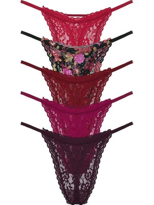 Victoria's Secret 5'li Dantelli Tanga Külot - Çok Renkli