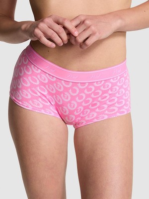 Pink Logolu Pamuklu Boyshort Külot - Fuşya Pembe