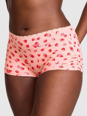 Pink Pamuklu Boyshort Külot - Kiraz Baskılı