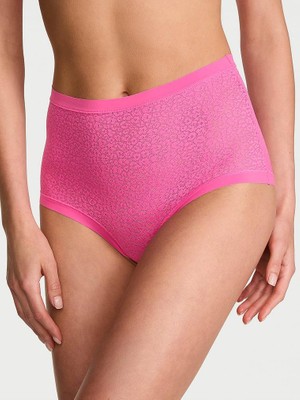 No-Show Lazer Kesim Leopar Dantelli Brief Külot - Pembe
