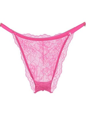 Very Sexy Gül Dantelli Ayarlanabilir Brazilian Külot - Ultra Pembe