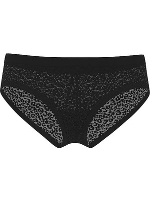 No-Show Lazer Kesim Leoparlı Dantelli Cheeky Külot - Siyah