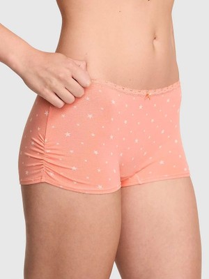 Pink Pamuklu Boyshort Külot - Yıldız Baskılı Şeftali
