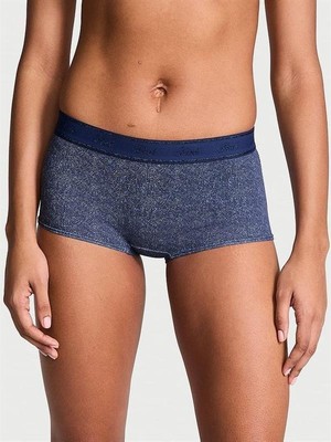 Pink Logolu Pamuklu Boyshort Külot - Koyu Mavi