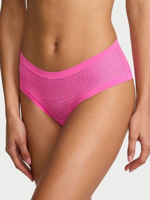 No-Show Lazer Kesim Leoparlı Dantelli Cheeky Külot - Pembe
