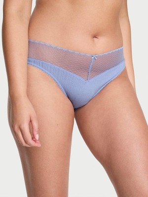 Victoria's Secret Dantelli Pointelle Derin Bacak Kesim Külot - Bebek Mavisi