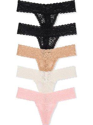 Victoria's Secret 5'li Paket Dantelli Tanga - Buzlu Kahve