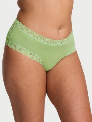 Lace Trim Pamuklu Dantel Detaylı Cheeky Külot - Fıstık Yeşili