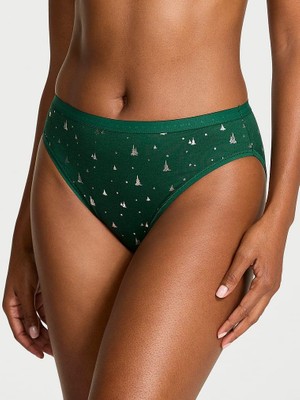 Victoria's Secret Esnek Pamuklu Derin Bacak Kesim Brief Külot - Yeşil Metalik Baskılı