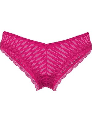 Victoria's Secret Tease Transparan Çizgili Derin Bacak Kesim Cheeky Külot - Büyülü Pembe