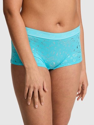 Pink Logolu Pamuklu Boyshort Külot - Turkuaz