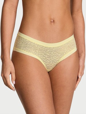 No-Show Lazer Kesim Leoparlı Dantelli Cheeky Külot - Limonata Sarısı