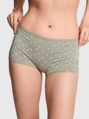 Pink Pamuklu Boyshort Külot - Haki Puantiyeli