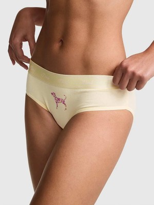 Pink Logolu Pamuklu Hiphugger Külot - Sarı Köpek Baskılı