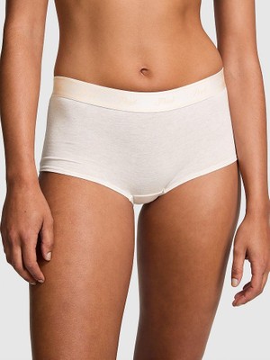 Pink Logolu Pamuklu Boyshort Külot - Bej