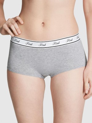 Pink Logolu Pamuklu Boyshort Külot - Kırçıllı Gri