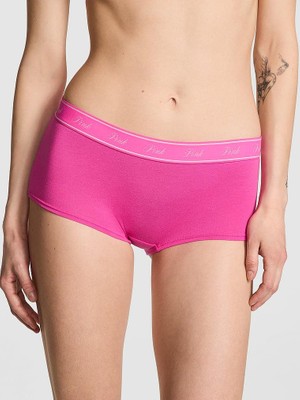 Pink Logolu Pamuklu Boyshort Külot - Pembe