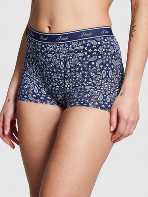 Pink Mikro Logolu Yüksek Bel Boyshort Külot - Lacivert Desenli