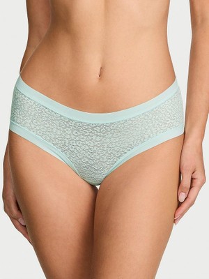 No-Show Lazer Kesim Leoparlı Dantelli Cheeky Külot - Açık Yeşil
