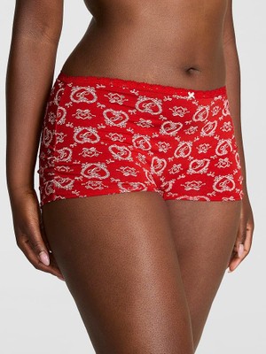 Pink Pamuklu Boyshort Külot - Kırmızı Baskılı
