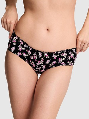 Pink Pamuklu Arkadan Bağlamalı Cheeky Külot - Siyah Çiçekli