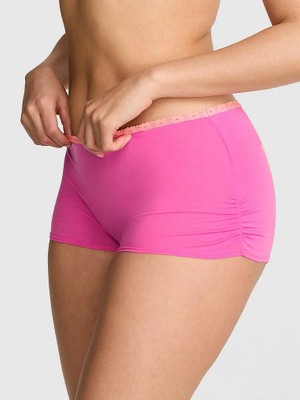 Pink Pamuklu Boyshort Külot - Dantelli Pembe
