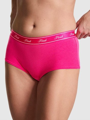 Pink Logolu Pamuklu Boyshort Külot - Fuşya