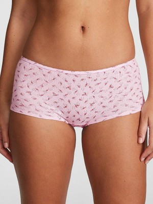 Pink Pamuklu Boyshort Külot - Pembe Çiçekli Pointelle
