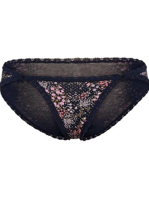 Pink Dantel Detaylı Pamuklu Cheeky Külot - Lacivert Çiçek Baskılı