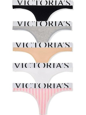 Victoria's Secret 5'li Paket Exploded Logo Tanga - (Tek Renk)