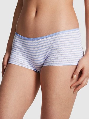 Pink Pamuklu Boyshort Külot - Açık Mavi Çizgili