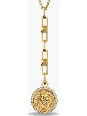 Goldium Jewellery Tasarım Taşlı Lotus Damga Kolye