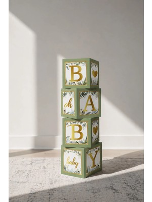 Patladı Gitti Baby Yazılı Adaçayı Konsept Baby Shower Dekorasyon Kutu Set