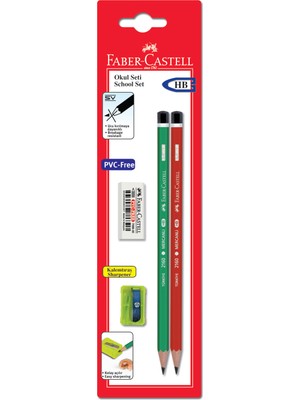 Faber-Castell Okul Seti 2 Mercanlı Kurşun Kalem Silgi Kalemtraş PVC-Free Renkli