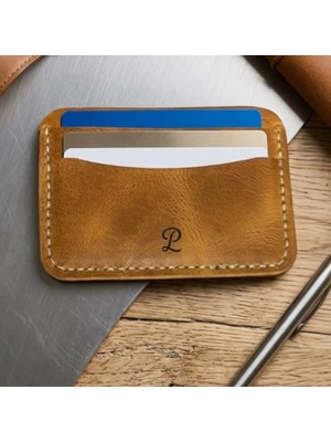 Parla Leather Simona El Yapımı Hakiki Gerçek Deri Kadın Erkek Kart Cüzdan Kızıl Taba