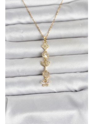 Pileli Store  316L Çelik Gold Renk Şans Kolyesi Y Model Zirkon Taşlı Kadın Kolye TG27BKO11050