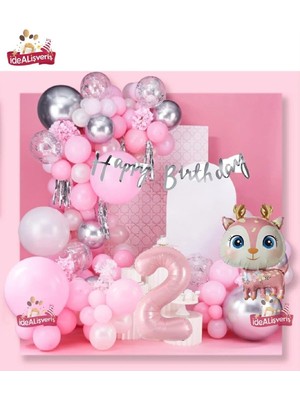 Bkmc Party Kız Çocukları Için Pembe Geyik Doğum Günü Süsü Seti 1-9 Yaş  Pembe Balon Zinciri Happy Birthday Banner Parti Konsepti Seti