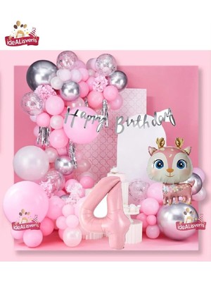 Bkmc Party Kız Çocukları Için Pembe Geyik Doğum Günü Süsü Seti 1-9 Yaş  Pembe Balon Zinciri Happy Birthday Banner Parti Konsepti Seti