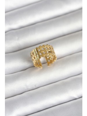 Pileli Store  316L Çelik Gold Renk Hasır Model Kadın Yüzük TG27BYK4161