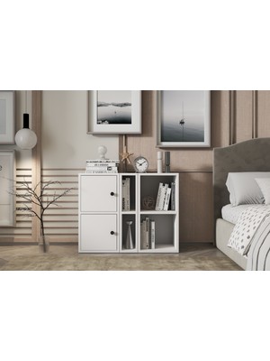 Beyaz Organizer Komodin - Çok Amaçlı Saklama Alanlı Gece Standı NRG-KMD-1024