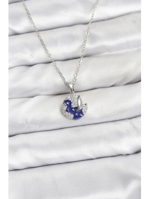 Pileli Store  316L Çelik Zincir Gümüş Renk Gece Model Zirkon Taşlı Kadın Kolye TG27BKO10890
