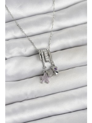 Pileli Store  316L Çelik Gümüş Zirkon Taşlı Deniz Tema Charmlı Kadın Kolye TG27BKO11012