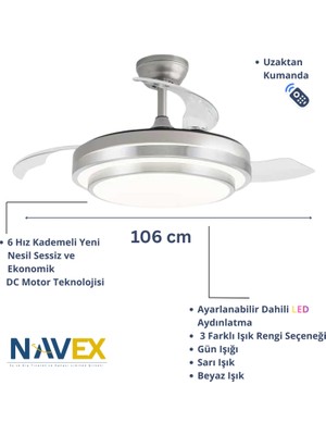 Navex Sirius Gizli Kanat Tavan Vantilatörü 106 cm
