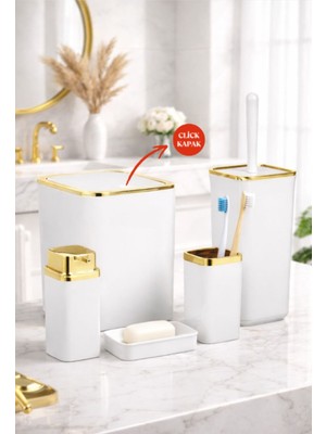 Okyanus Home Gold Kare Kırık Beyaz 5'li Banyo Seti Şık Tasarım ve Suya Dayanıklı Özellikler