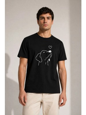 MidasTech Erkek Köpek Figürlü Minimal Baskılı Tişört Kısa Kol Yazlık T-Shirt - Siyah