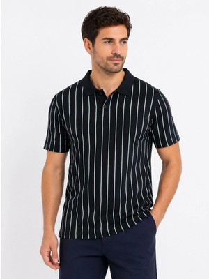 MidasTech Erkek Pike Kumaş Çizgili Polo Yaka Tişört Kısa Kol Yazlık T-Shirt - Siyah
