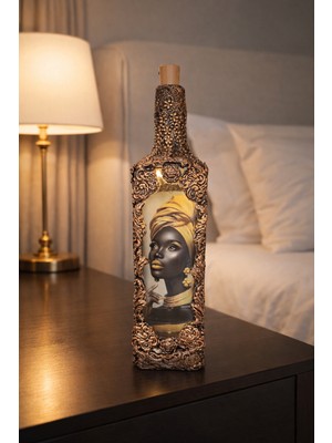 Züzü Design El Yapımı LED Işıklı Dekoratif Obje–etnik Kadın Figürlü Vintage Tasarım–ev ve Ofis Sanat Dekoru 33CM